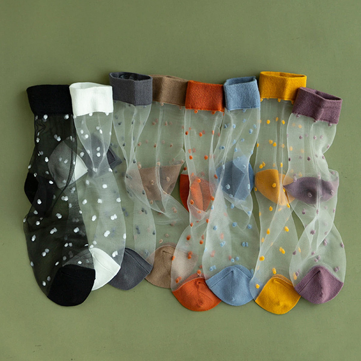 

1 Pair/8 Pairs Women Polka Dot Sock Summer Lace Crystal Glass Silk Socks Short Thin Transparent Jacquard Elastic Ultra Socks