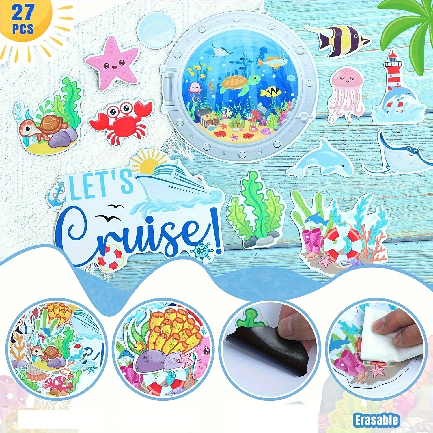 27Ocean Adventure Refrigerator Magnet - Cute marine life and plant decorations，Rubber Oval Refrigerator Magnet，Suitable for Kitc