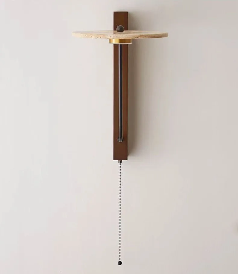 Creative Round Natural Stone Wall Light Dark Wood 3000K