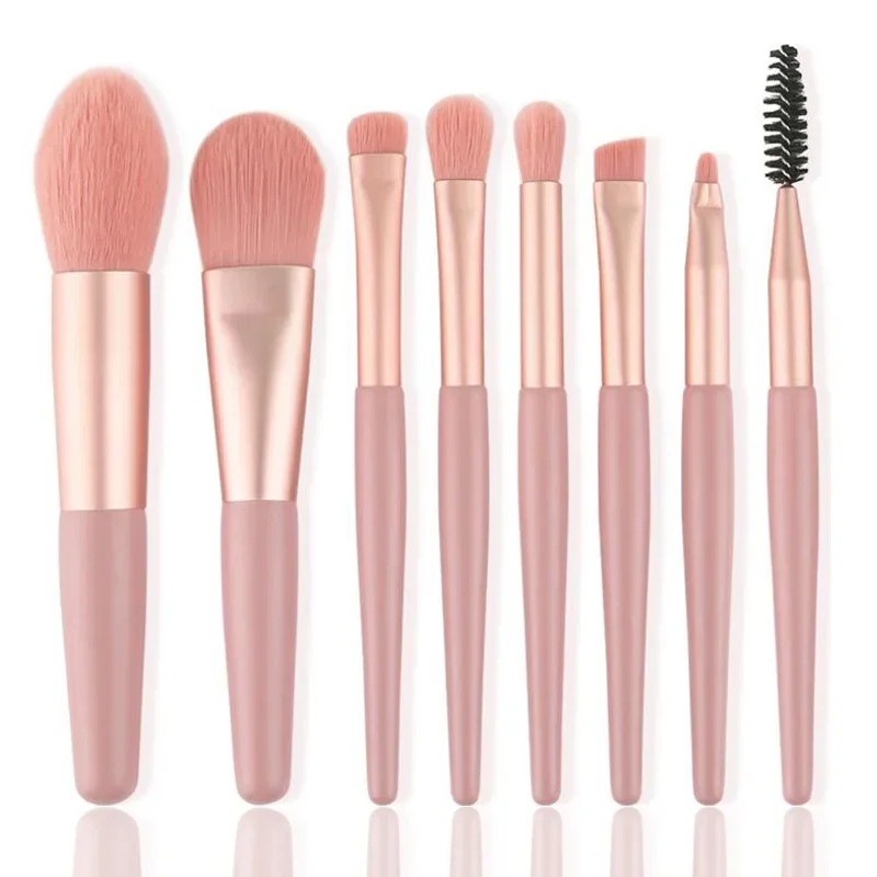 Mini 8 pçs conjunto de escova de maquiagem com saco portátil cabelo macio pó solto sombra fundação blush mistura corretivo ferramenta cosmética