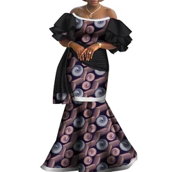 Bintarealwax Abito da festa con spalle scoperte Dashiki Elegante abbigliamento in stile africano per le donne Abiti senza spalline lunghi fino al pavimento WY8794