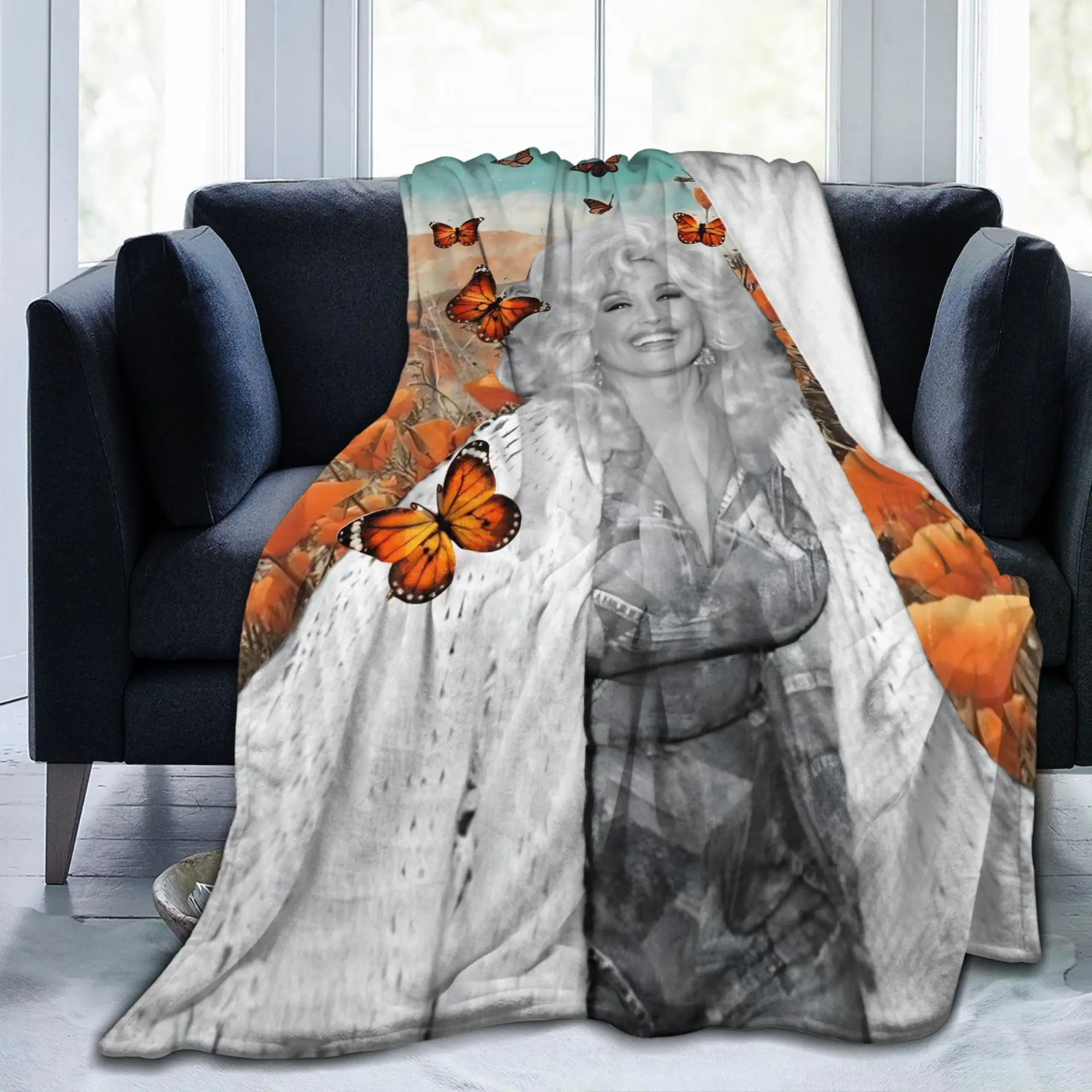 Dollys Singer Partons Portrait Knitted Blanket Tour Live Flannel Bedding Throw Blanket Bed Sofa Printed Travel Multi-function