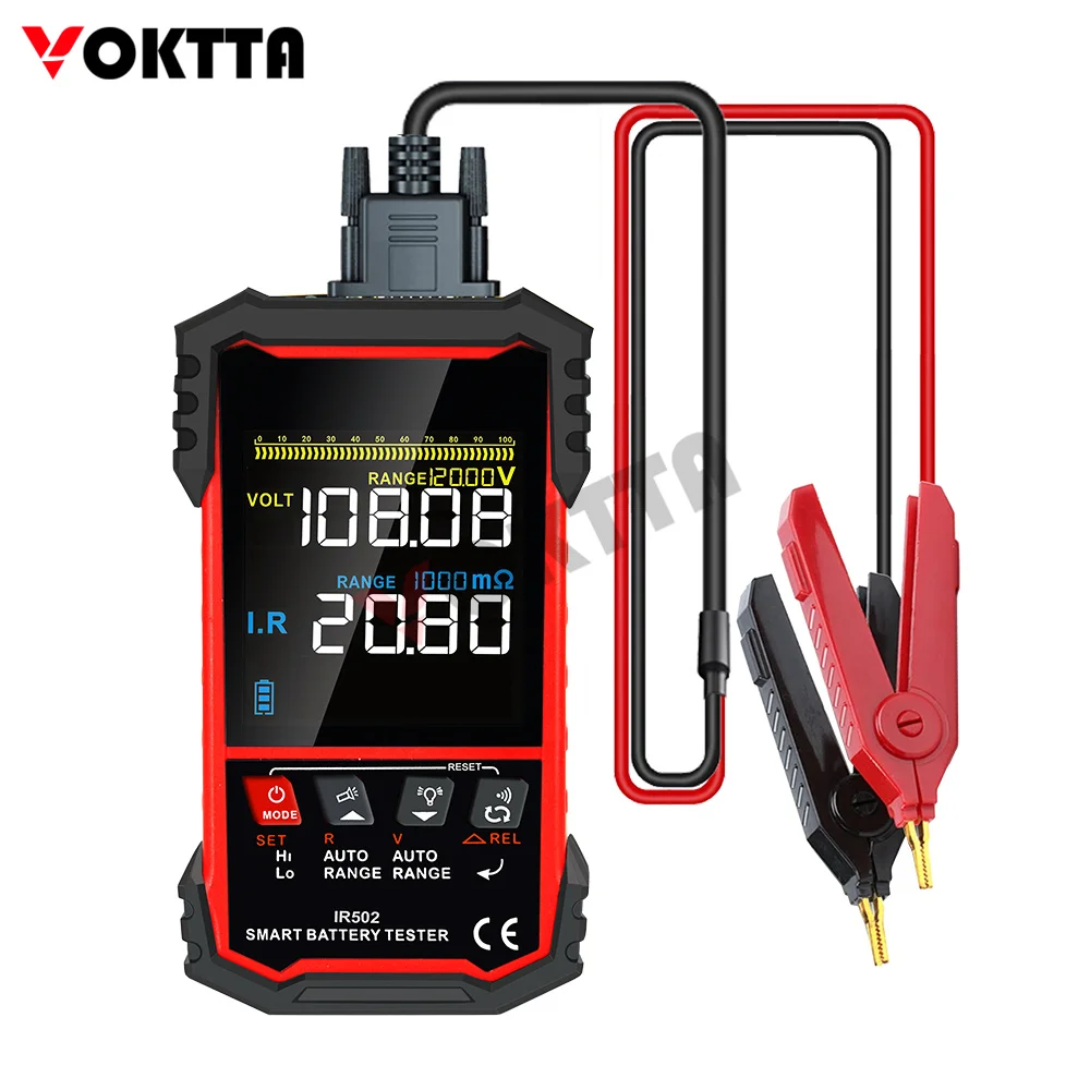 TOOLTOP Battery Internal Resistance Tester IR500 IR502 ± 120V 500 Ω 4-wire Kelvin Test Lead Acid Lithium Nickel Cadmium Battery