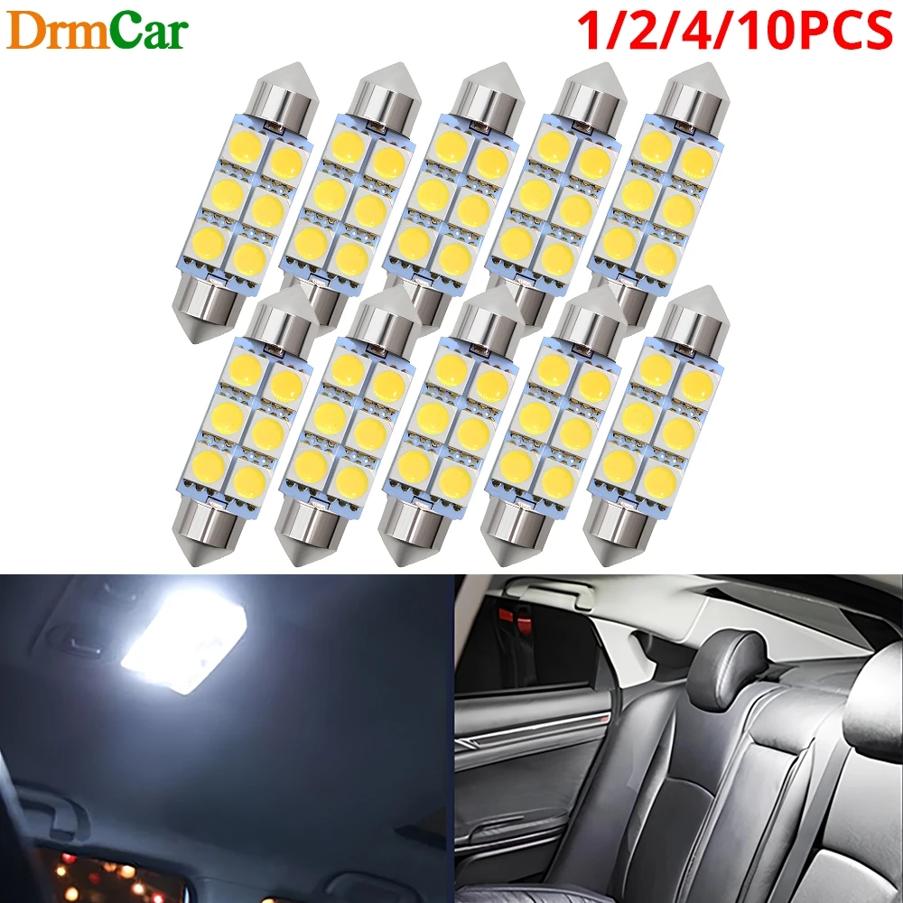 

1/2/4/10pcs C5W 5050 6SMD 12V White Car Interior Lighting Festoon Dome Light Trunk Lamp Auto Led 31/36/39/41mm Reading Door Bulb