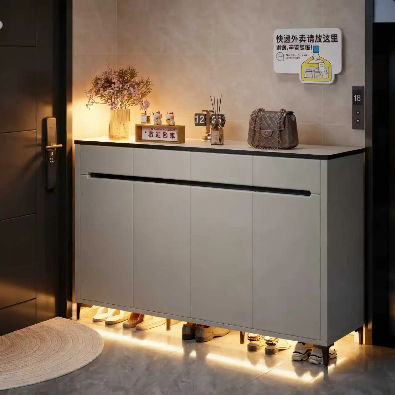 Shoe cabinet household door home storage cabinet integrated against the wall 2025 new indoor large-capacit
