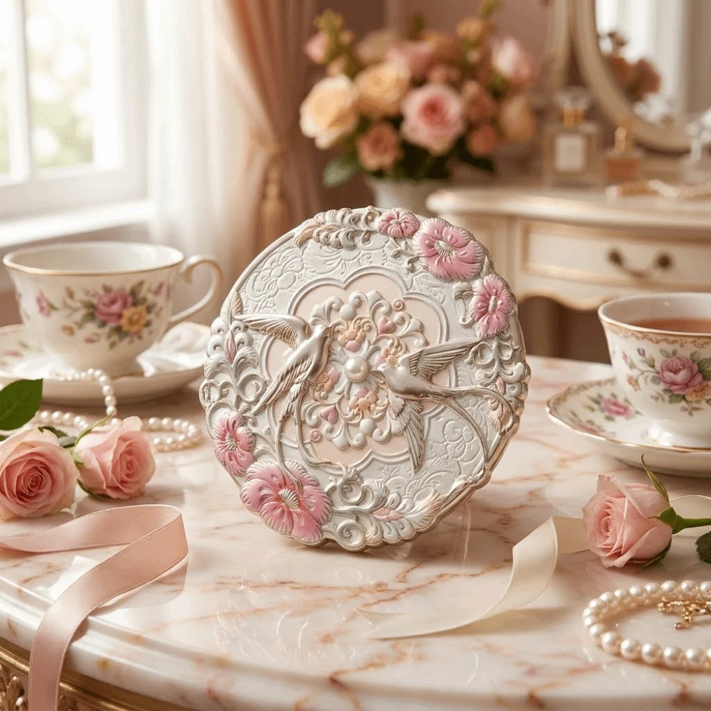 Gifts Vintage Chinese Style Mirror Emboss Flower Pattern Round Makeup Mirror Flower Birds Delicate Pocket Mirror Woman