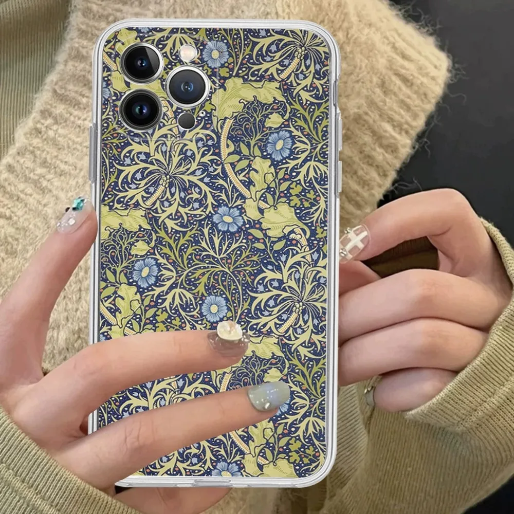 Art W-William Morris Luxury Phone Case Silicone Soft For Iphone 16 15 14 13 12 11 Pro Mini XS MAX Plus X Cover