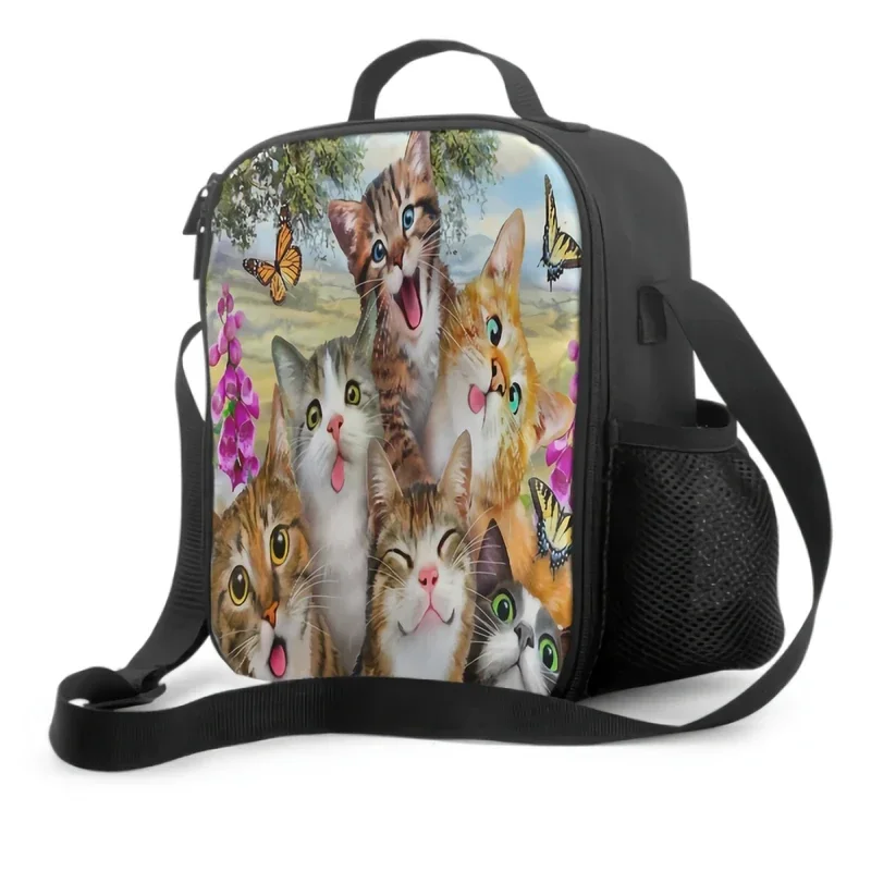 

Cat Floral Selfie Insulated Lunch Box Leakproof Portable Lunch Bags with Adjustable Shoulder Strap Reusable Cooler Tote Bag