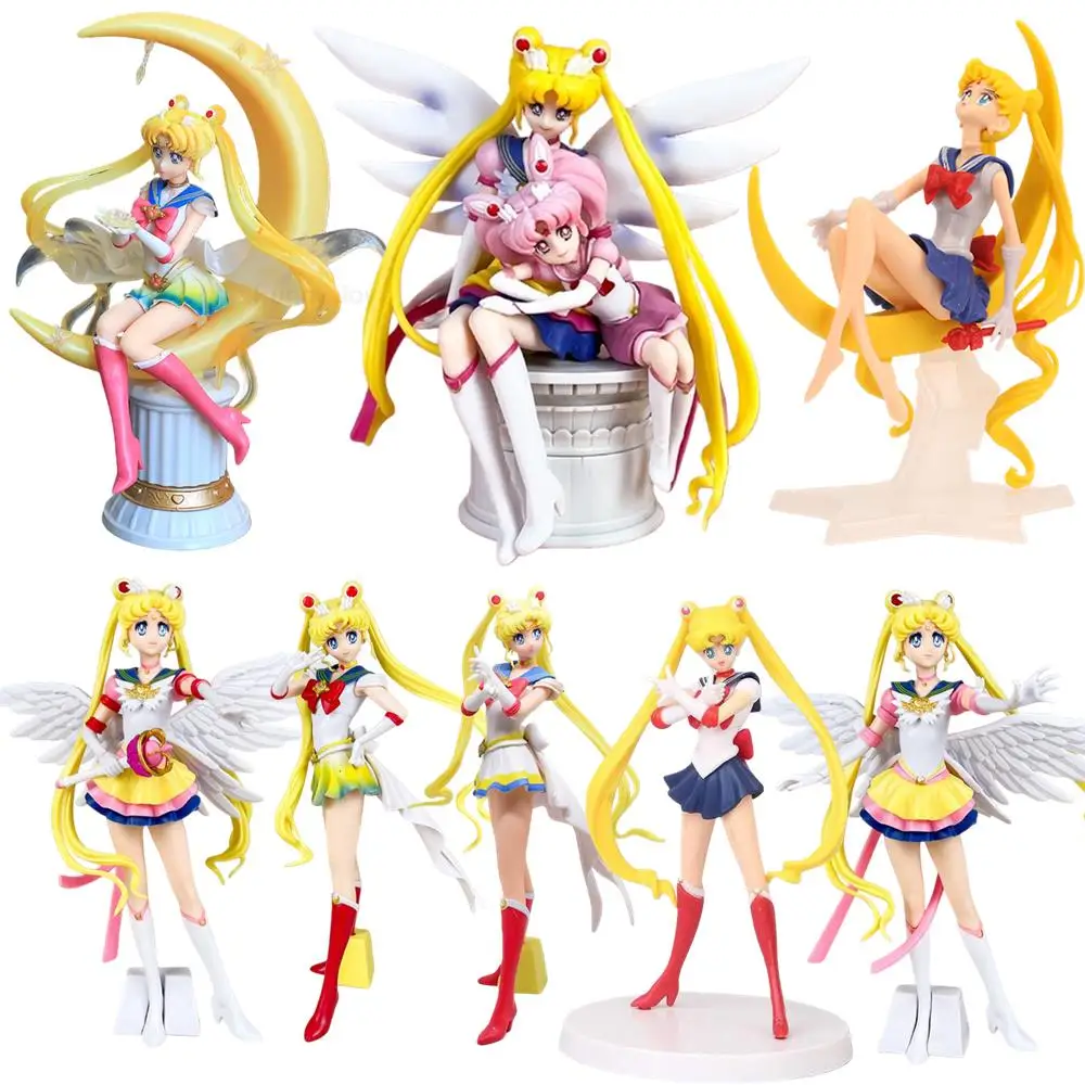 Lustige Joy Anime Figuren Weibliche Kriegerin Mondhasen-Puppe Charm Engel Seemann Hasen Kawaii PVC Modell Tortendekoration Geschenk für Mädchen