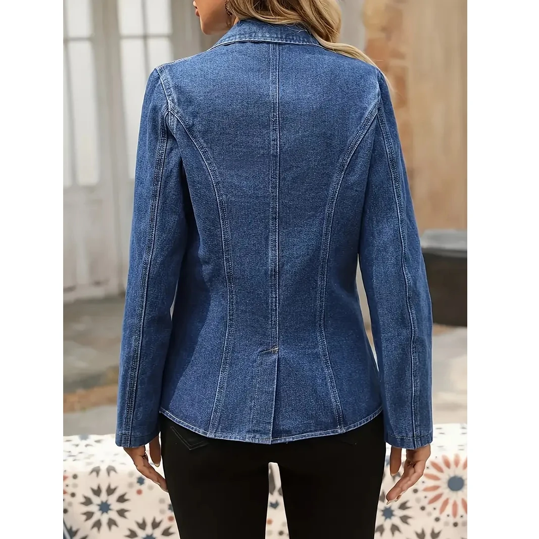 Women's Denim Blazer Jacket Plus Size Casual Long Sleeve Notched Lapel Single Button Streetwear Fashion for Spring Autumn - view 5