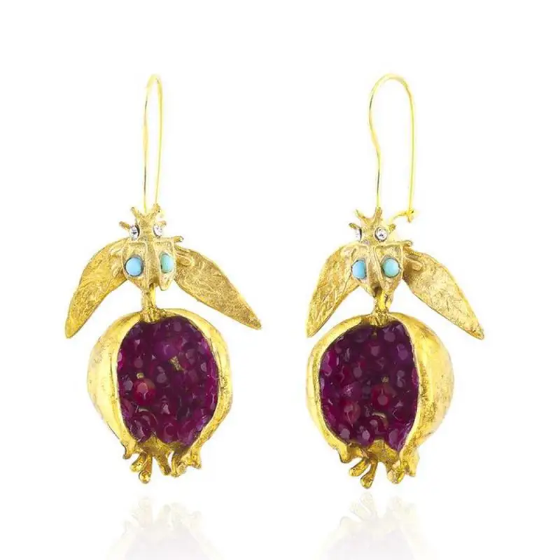 2023 Vintage Fruit Fresh Red Garnet Dangle Earrings New Style Pomegranate Earrings Fashion Jewelry For Women Gifts