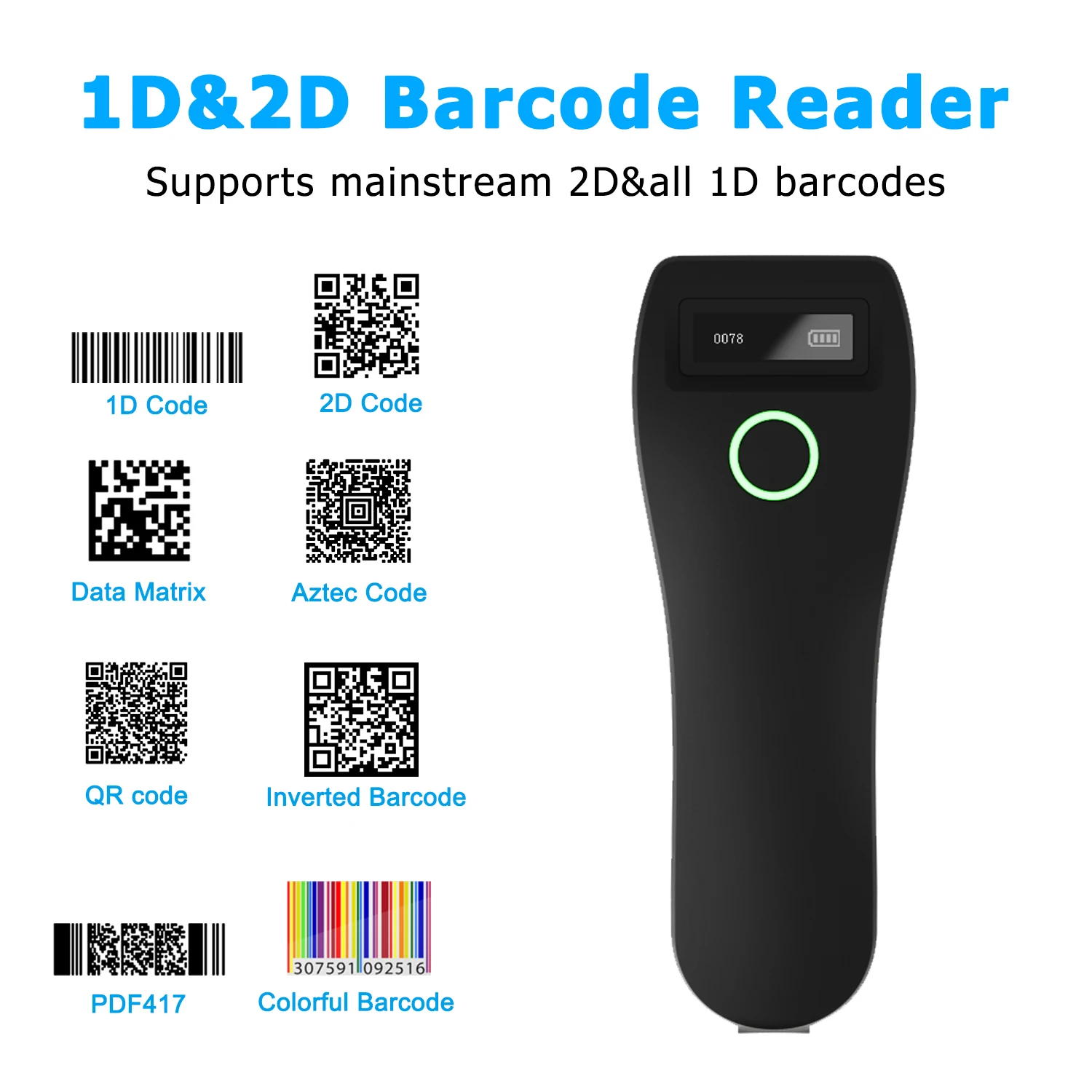 HOLYHAH D80 Bluetooth Wireless 2D Barcode Scanner Pocket QR Bar code Reader PDF417 for Tobacco Garment mobile payment Industry