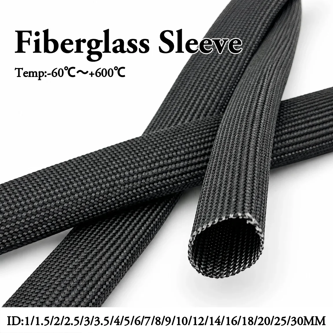 ID 1~35mm Black Woven Glass Fiber Sleeve 600 Degree Heating Equipment Line Protection Coating Tube