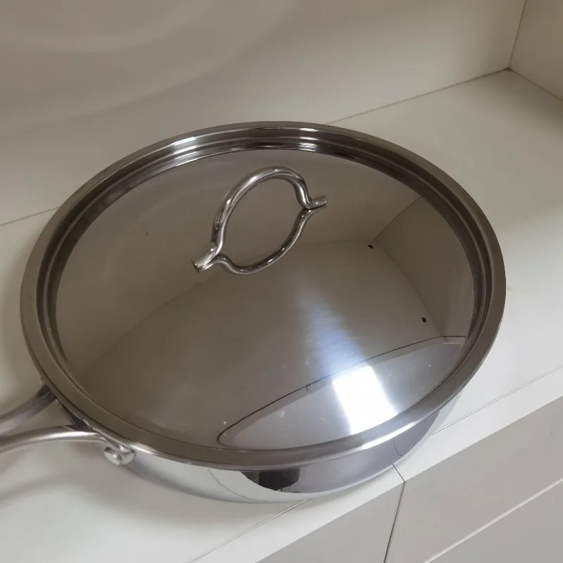 Stainless Steel Deep Saute Pan 28cm Single Handle Frying Cooking Cookware Multi-Purpose Steak Saucepan with Lid Kitchen Supplies