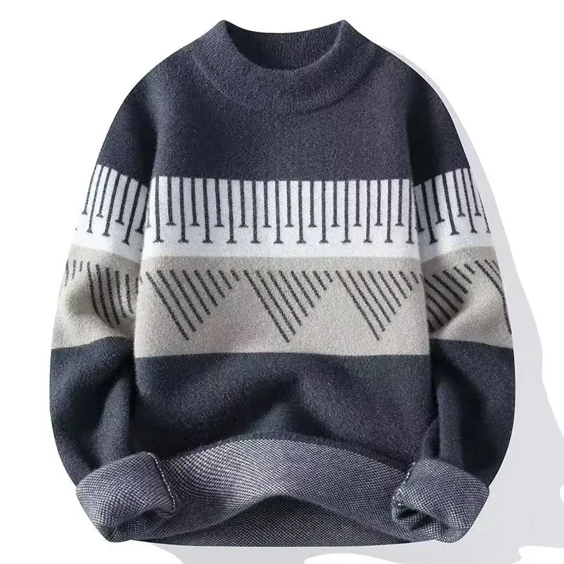 

2023 Sweater men's autumn winter crewneck men's sweater youth student trend thickened warm thread coat base