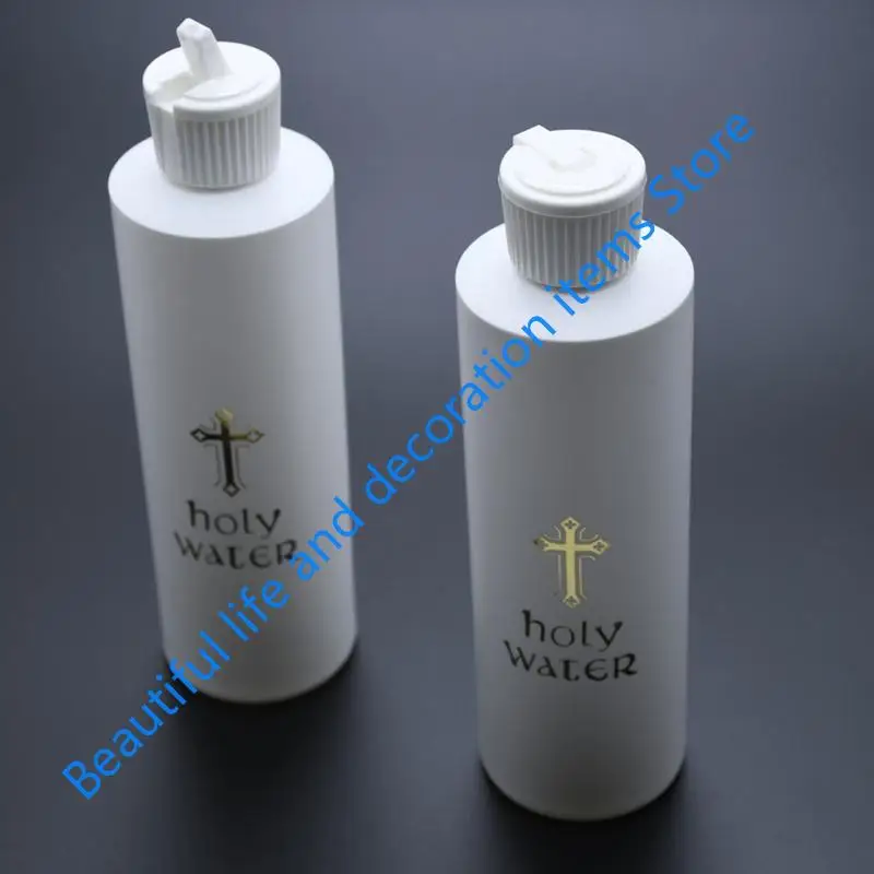 XX9B Empty Holy Water Bottle White with Gold Blocking Religious Easter Container for Home Kitchen Party Decorative 250ml