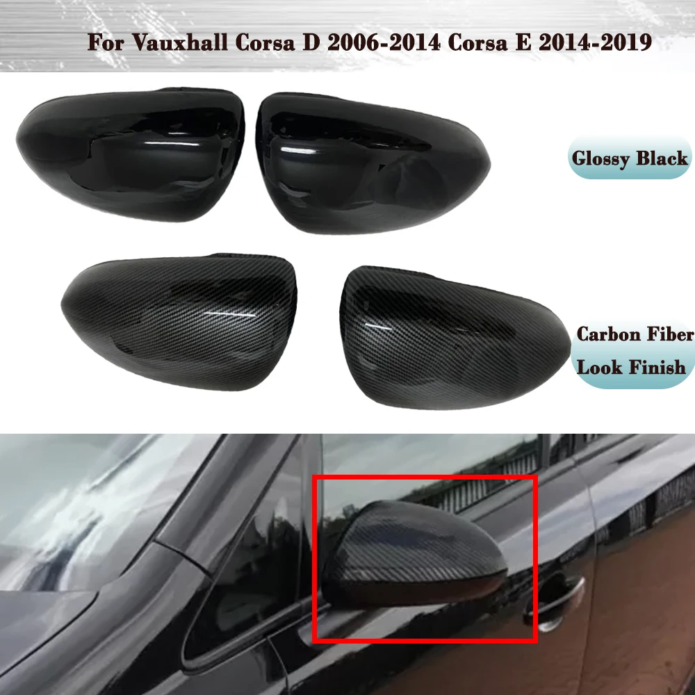 

2Pcs Door Wing Side Rearview Mirror Shell Covers Cap Carbon Fiber Style For Vauxhall Corsa D 2006-2014 Corsa E 2014-2019