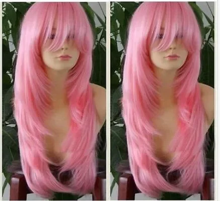 Peruca de cabelo reta longa para Cosplay Party, rosa bonita, nova moda