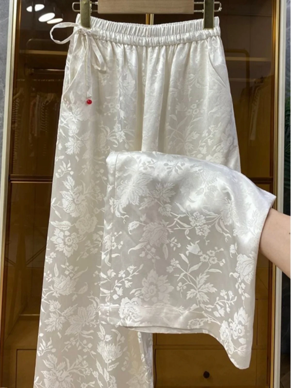 

New Chinese Sle Women's Wide Leg Pants Elastic Waist Sa Casual Straight Tube Long Summer Pants National Sle Slimming