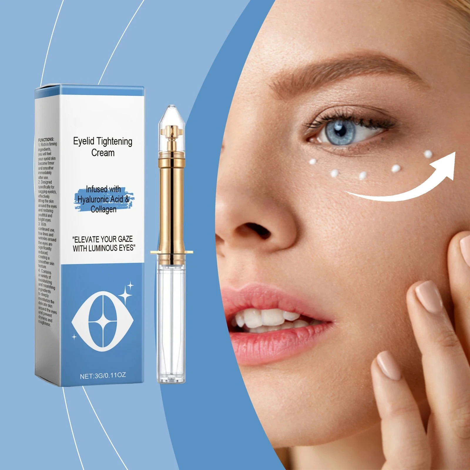 Suero hidratante para ojos, ácido hialurónico, crema para ojos nutritiva, iluminadora, masajeadora, reafirmante, para el contorno de los ojos, cuidado de la piel con colágeno