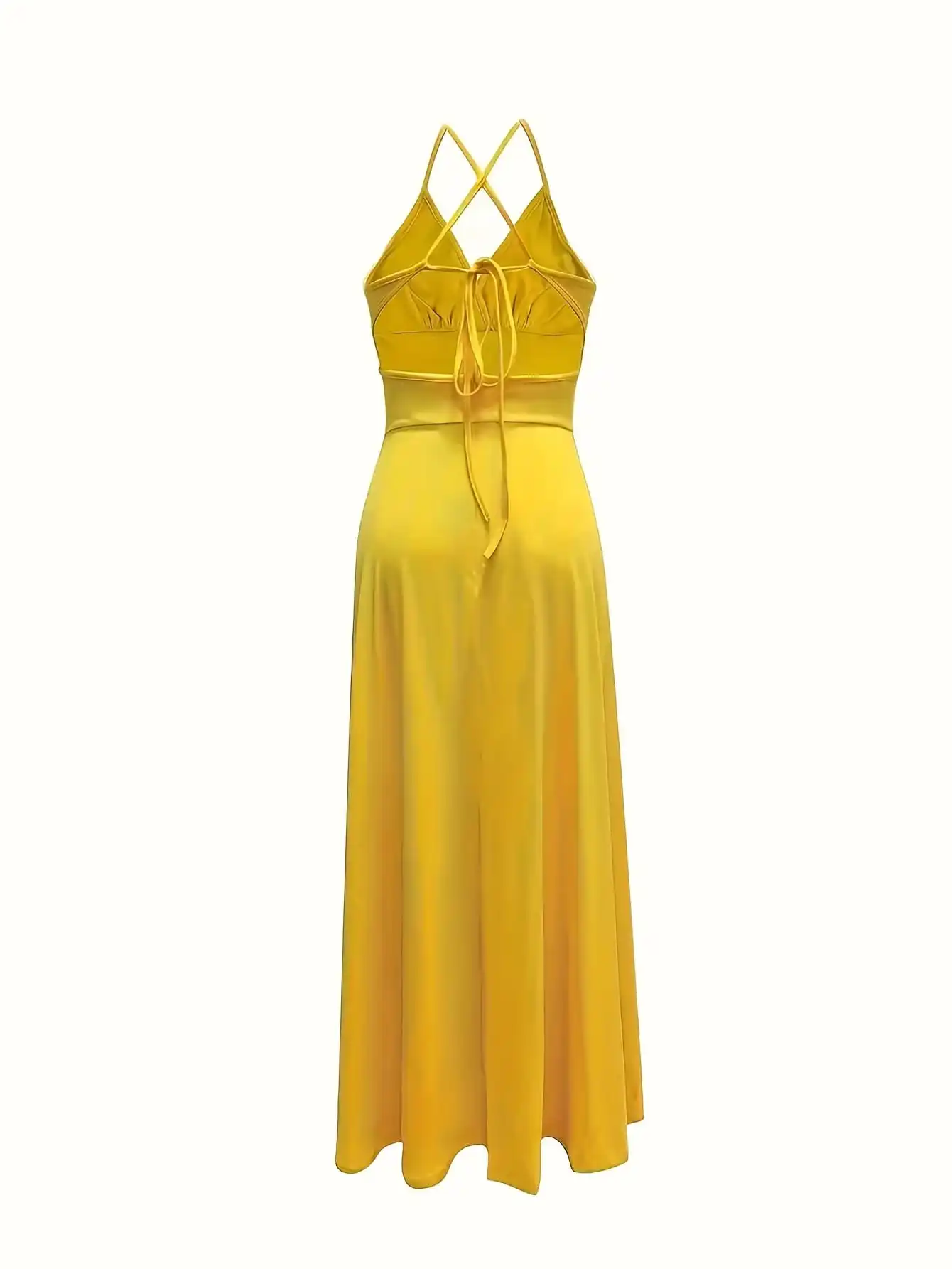 2026 casual sexy slit lace up backless camisole dress, elegant sleeveless V-neck cinched waist dress, women's party outfit - Image 3