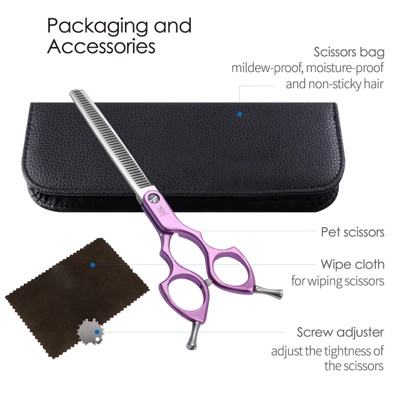 Imagem -06 - Fenice Dog Professional Grooming Scissors Grupo Jp440c Colorido Reto Curvo Desbaste Kit para Cães Gatos 65