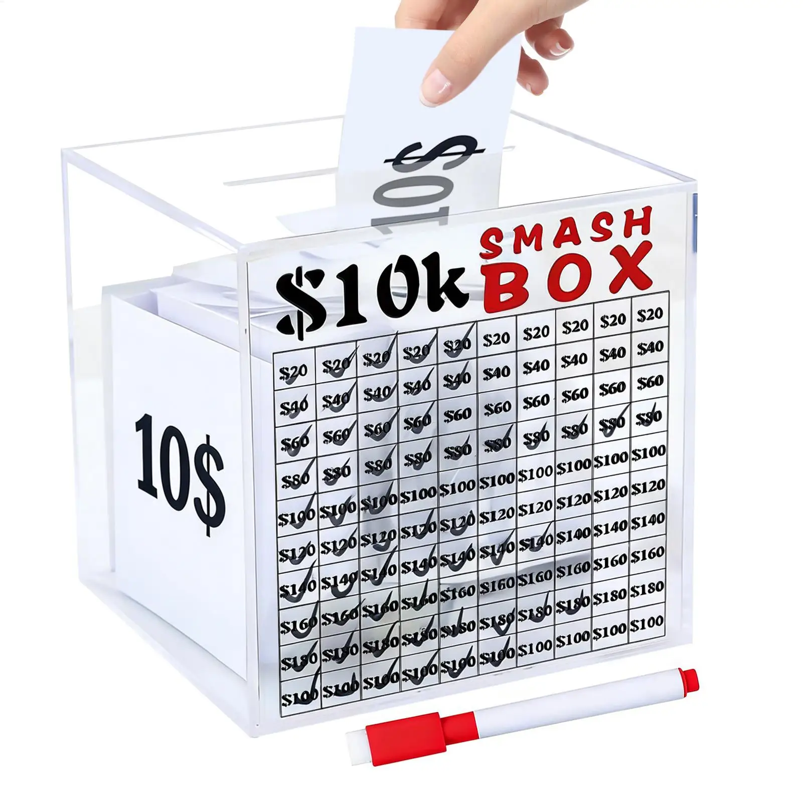 Large Money Saving 10K Smasher Box Unbreakable Clear Acrylic Piggy Bank 10000 For Money Saving Challenge Box Smas For Kids Adult