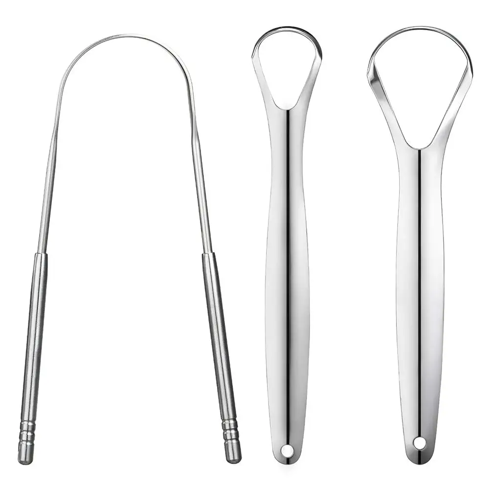 Tongue Scraper with Mini Hooks (3 Pack) Stainless Steel Tongue Cleaner Tongue Cleaning Tools for Adults and Kids Oral Care