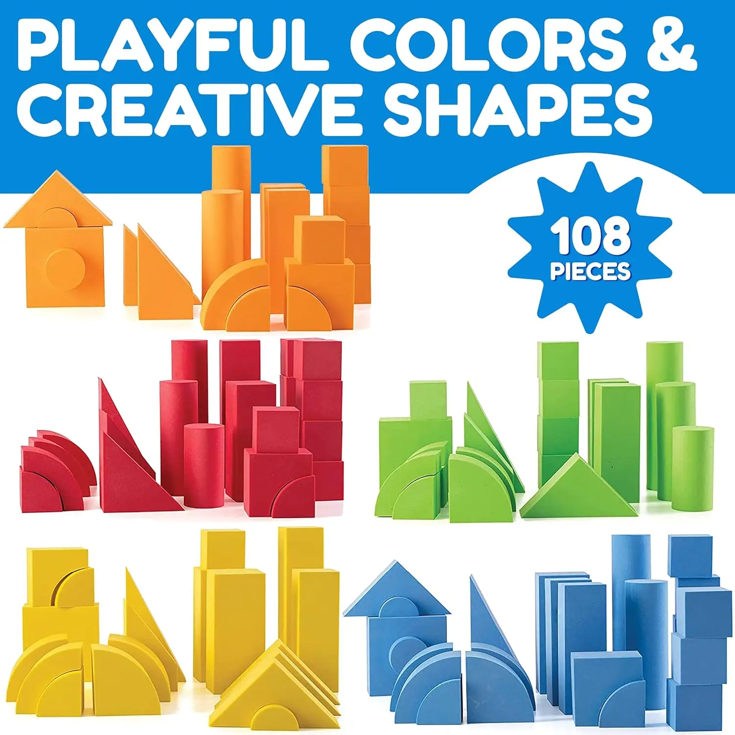 108 Piece Soft Foam Educational Building Blocks for Kids - Large,Stackable STEM Toysfor Indoor/Outdoor Toddlers ,Christmas