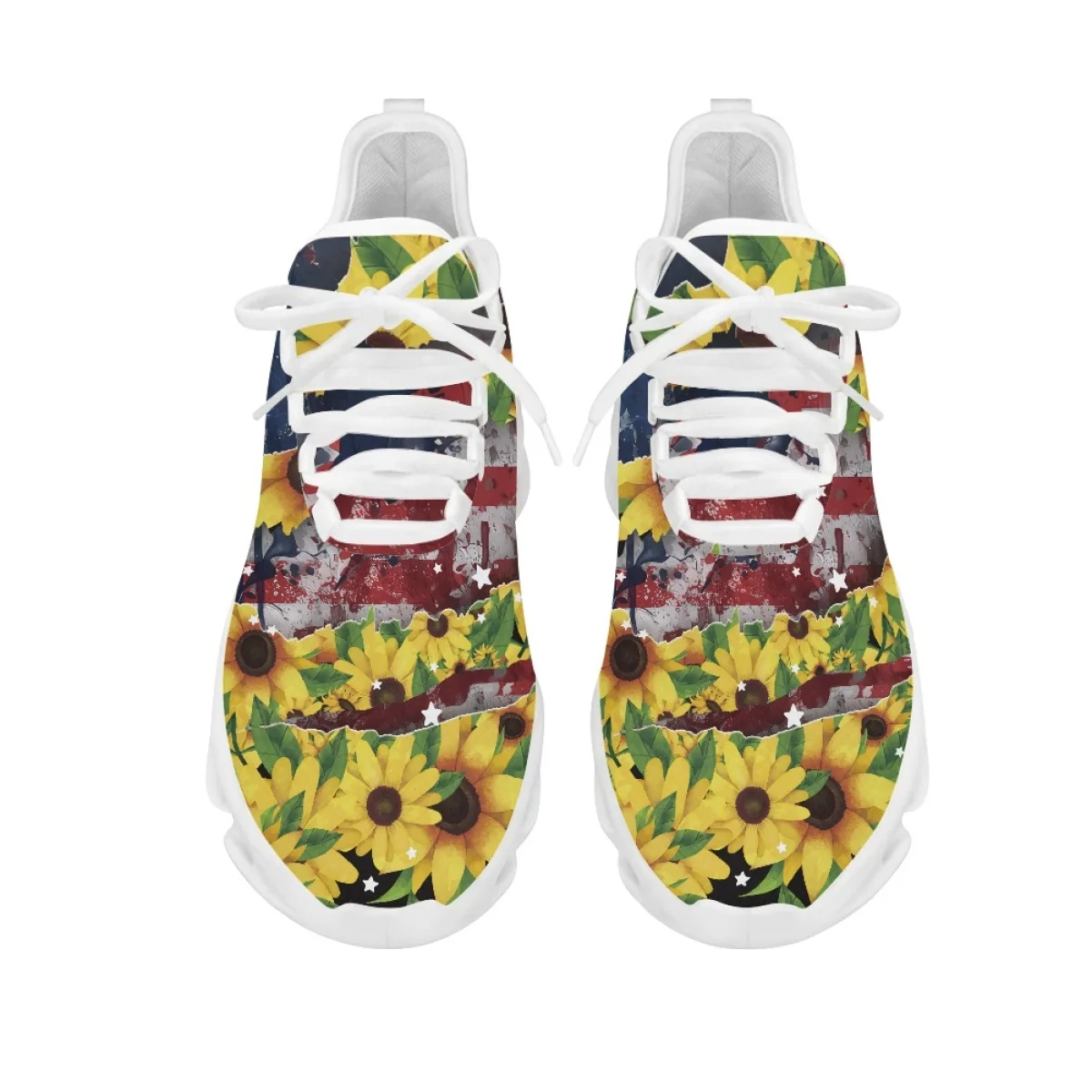 Pretty Sunflower Design Cushion Running Sneakers Animal American Flag Scratches Print Mesh Shoes Indenpendce Days Gifts Tennis