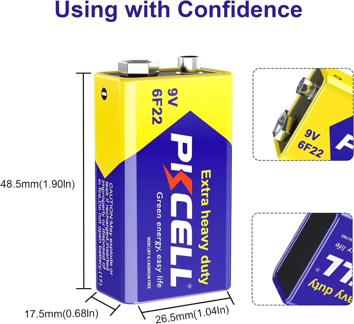 PKCELL 9V Zinc-Carbon Battery | PP3 MN1604 EN22 Leak-Proof Heavy-Duty Non-Rechargeable for Remote Controls/Smoke Detectors