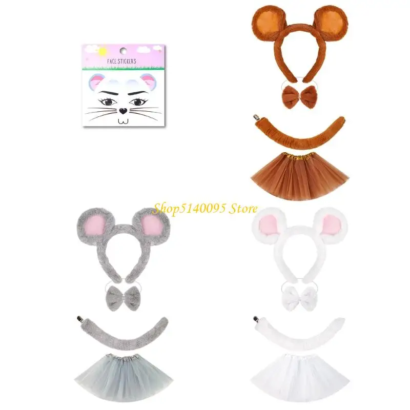 DXAE Mouse Ear Headband Tail Tutu Skirt Bowtie Mouse Costume Set for Kids Girl Halloween Costume Cosplay Party Props 1/3/4Pcs