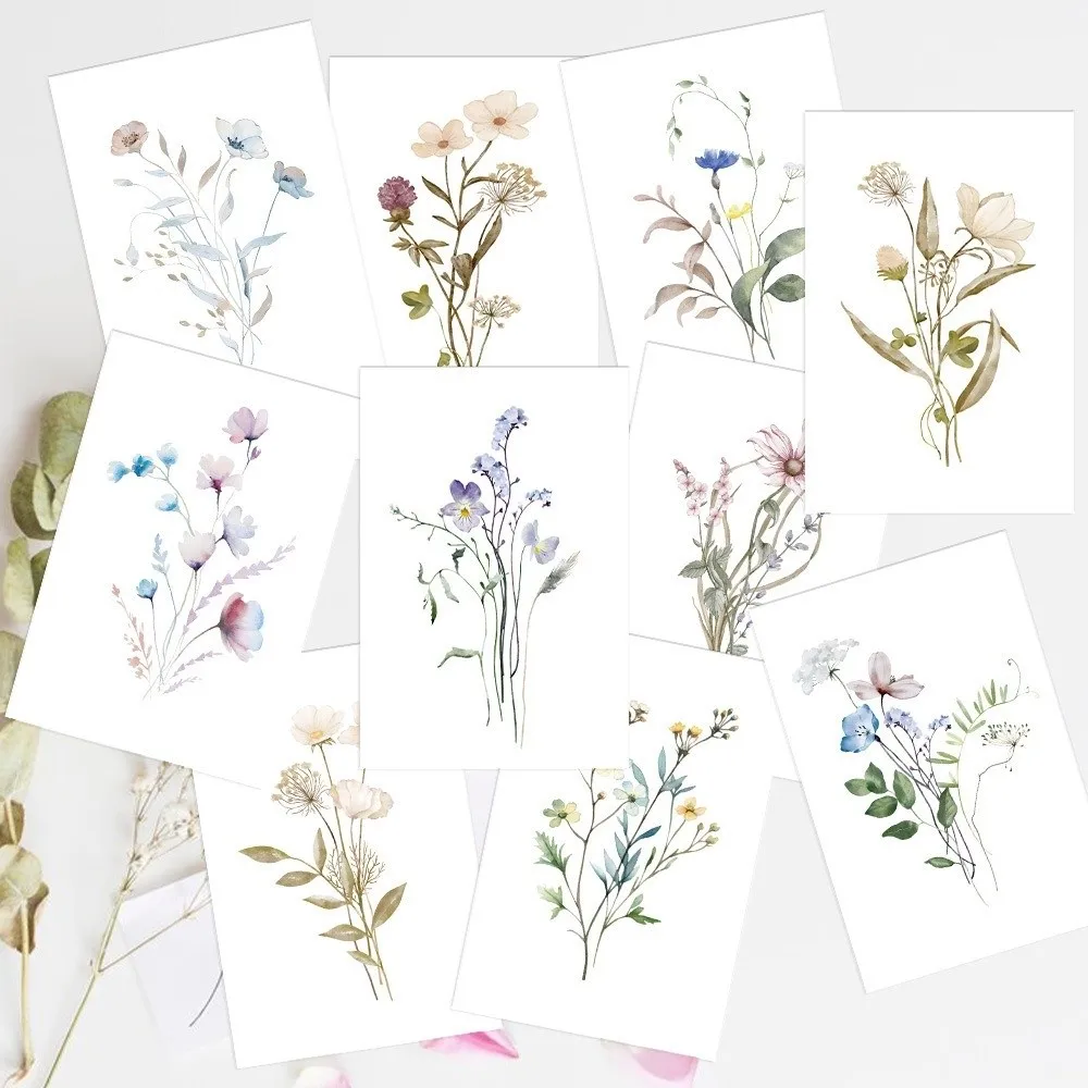 10 Pcs Watercolor Flower Blank Greeting Cards Cardboard DIY Blank Note Cards Hand Drawn with Envelopes Party Invitation Card