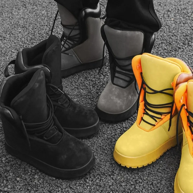 

Men's Bread Shoes Rhubarb Boots Winter Velvet Warm High-top Men's Shoe Casual Shoes Fad Versatile Tooling Cotton Boots Men Shoes