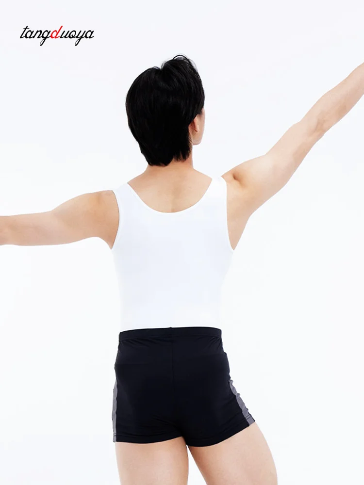 Boys Man Dance Leotards Black White Matching Jumpsuit Sports Workout Bodysuit Ballet Singlet Fitness Jumpsuit Underwear