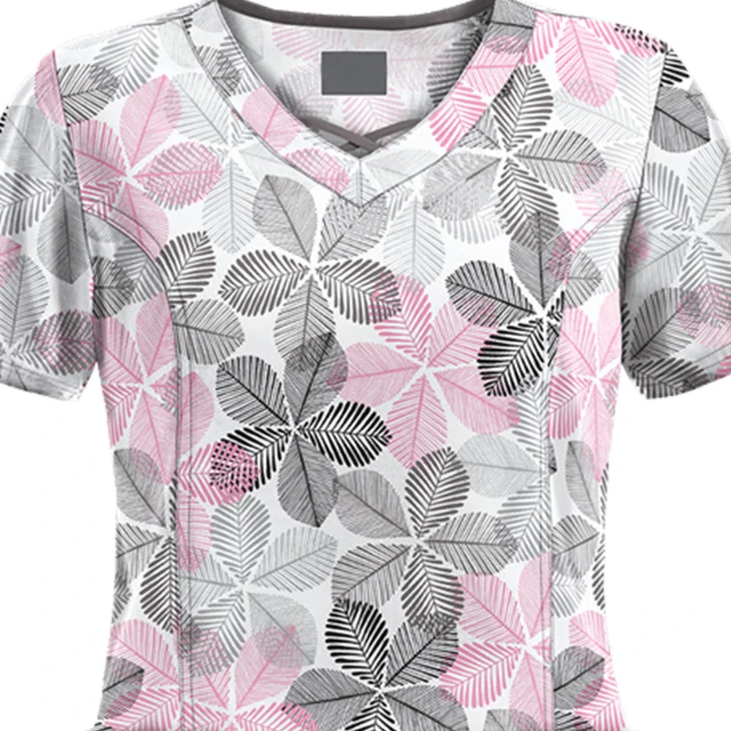 เสื้อยืด SLIM FIT พิมพ์ด้านบน V คอผู้หญิงโรงพยาบาลพยาบาลเสื้อยืดแขนสั้นสัตว์เลี้ยงความงามทันตแพทย์ชุดทํางาน