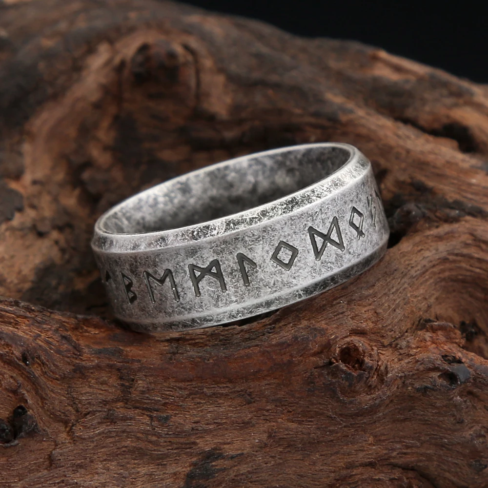 Vintage Simple 316L Stainless Steel Viking Runes Ring Dla Mężczyzn Kobiet Nordic Odins Letter Amulet Pierścionki Para Biżuteria Dropshipping