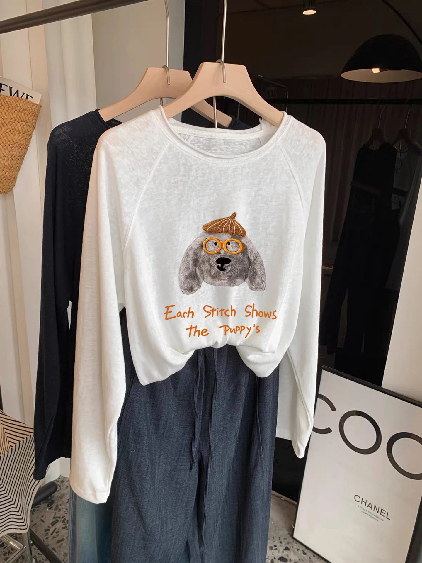 Korean Style Long Sleeve T-Shirt Women's Autumn New Fashion Shoulder Insertion Cotton Linen Feel Base Shirt Top