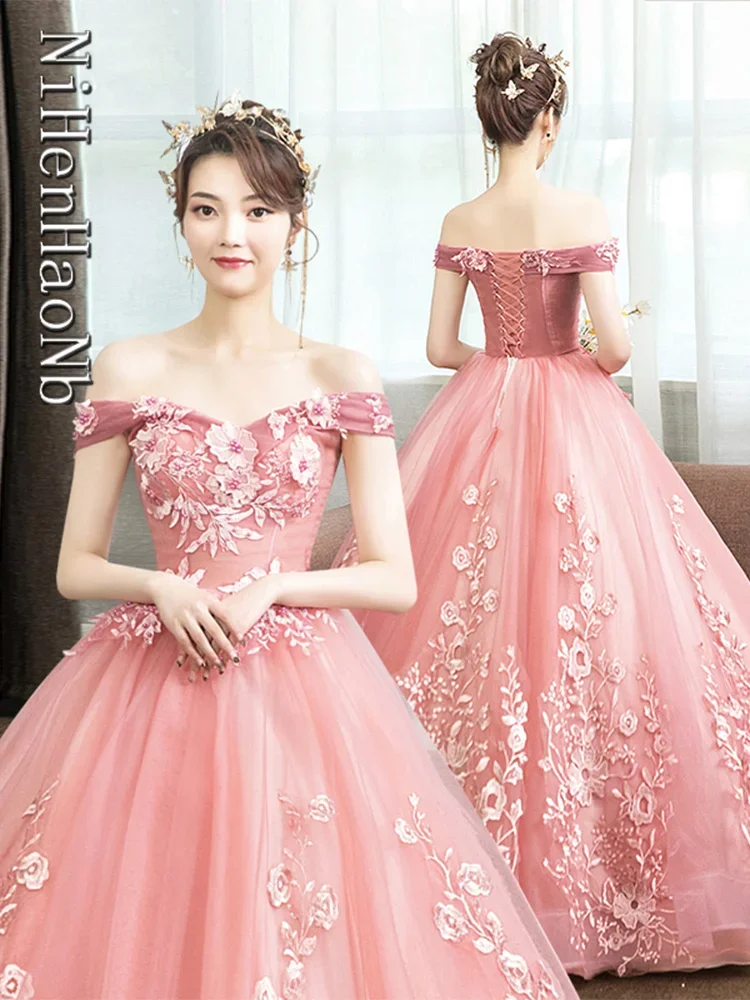 Quinceanera – robe de bal en dentelle, épaules dénudées, luxueuse tenue de soirée