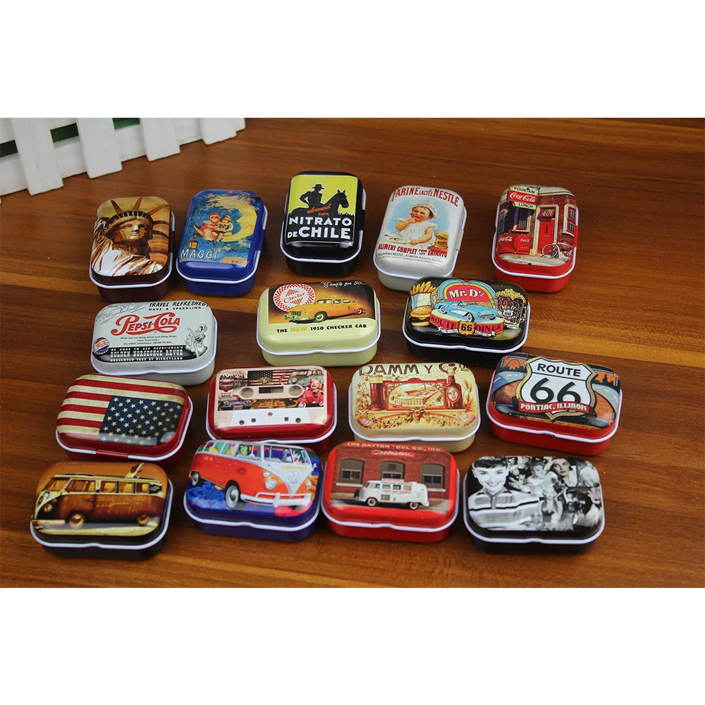 32pcs Portable American Style Mini Travel Tin Tinplate Vintage Metal Tins Storage Box for Chocolate Candy Packing Wedding Gift