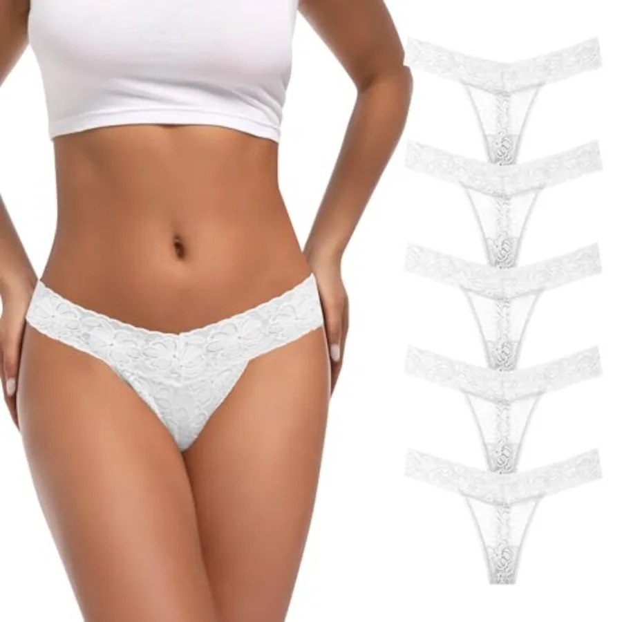 

Lace Thongs for Women Sexy Thong Panties Mid Waist Underwear 5 Pack-10Pack-Size XS-4XL