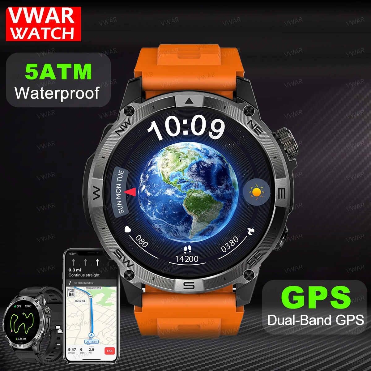 

VWAR GPS Смарт-часы 5ATM Водонепроницаемые встроенные двухдиапазонные GNSS Компас Военные спортивные умные часы для мужчин 2025 Новинка для Xiaomi IOS 2025