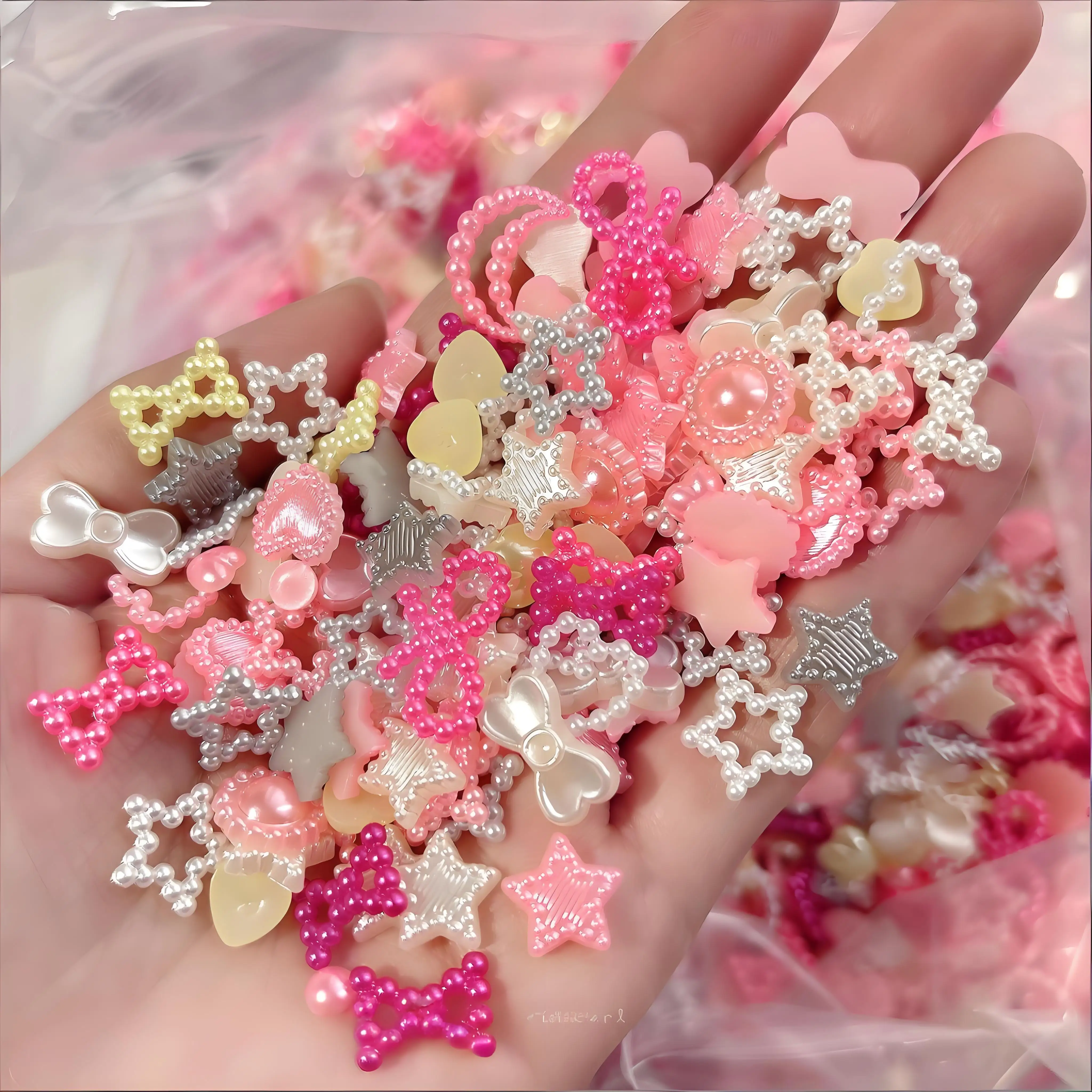 

1 Pack Mixed Shape 3D Acrylic Bow Nail Art Pearl Charms Love Heart Hollow Moon Stars Accessories Manicure Decoration Supplies