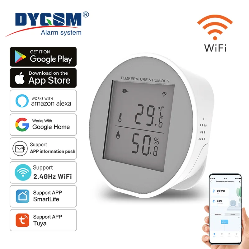 Tuya WiFi Temperature Humidity Sensor LCD Digital Display Thermometer Sensor 55dB Sound Alarm Support USB Or Battery Powered