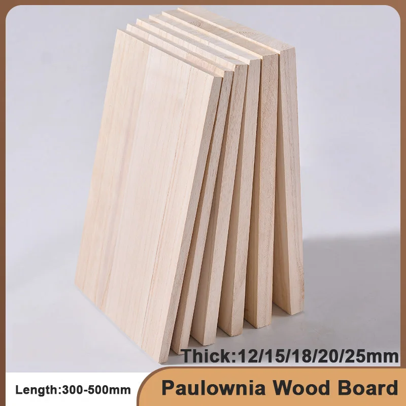 Planche en bois de Paulownia épaisse de 12/15/18/20/25mm, feuille de bois légère, matériel pour projets de bricolage, modèle de loisirs créatifs, longueur 300-500mm, 1 pièce