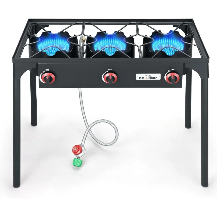 

Потрой пропановой горелки высокого давления, уличная пропановая походная печь с регулируемым регулятором высокого давления 0-20 фунтов на квадратный дюйм и стальным Br