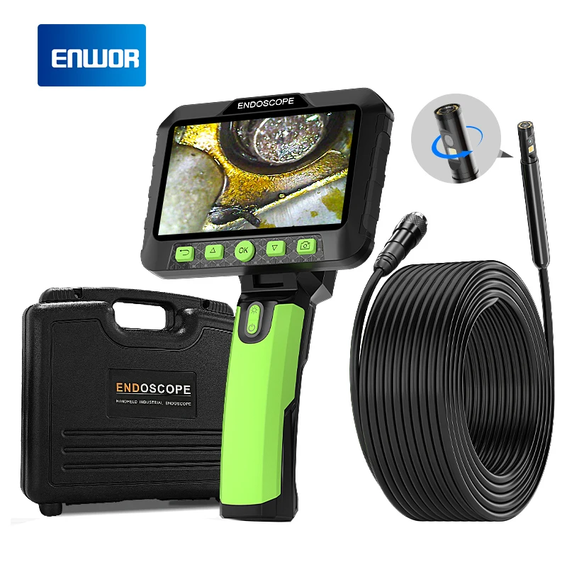 360 Degree Auto Rotate Borescope 5'' Screen 9.5MM HD1080P Dual Triple Lens Car Inspection Endoscope Camera with Tool Case TFCard