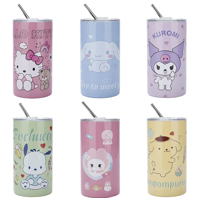 

Cartoon Sanrio Stainless Steel Can Water Cup 304 Student Insulated Cup Beverage Straw Cup Cola Can American Latte Cup