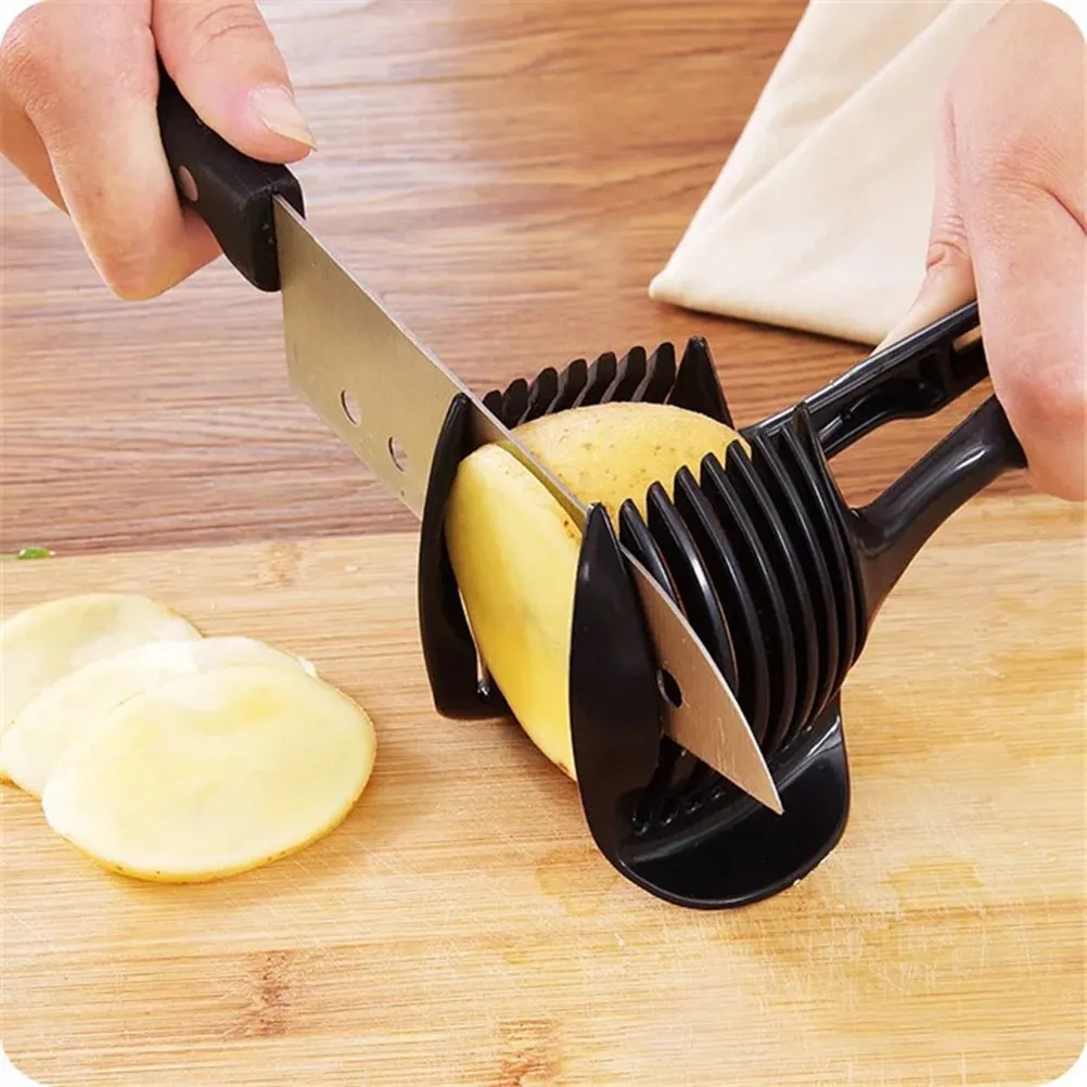 German Design Round Fruit Slicer Tomato Cutter Onion Lemon Citrus Slicing Tool Heavy Duty Plastic Kitchen Cutting Aid Safe