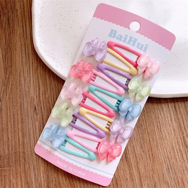 

Gradient Kids Clips 10PCS Carded Rainbow Bow Heart BB Barrettes Hypoallergenic for Thin Hair Girls Set